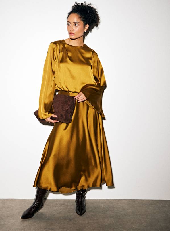 Olive Satin Maxi Co-ord Full Skirt 18